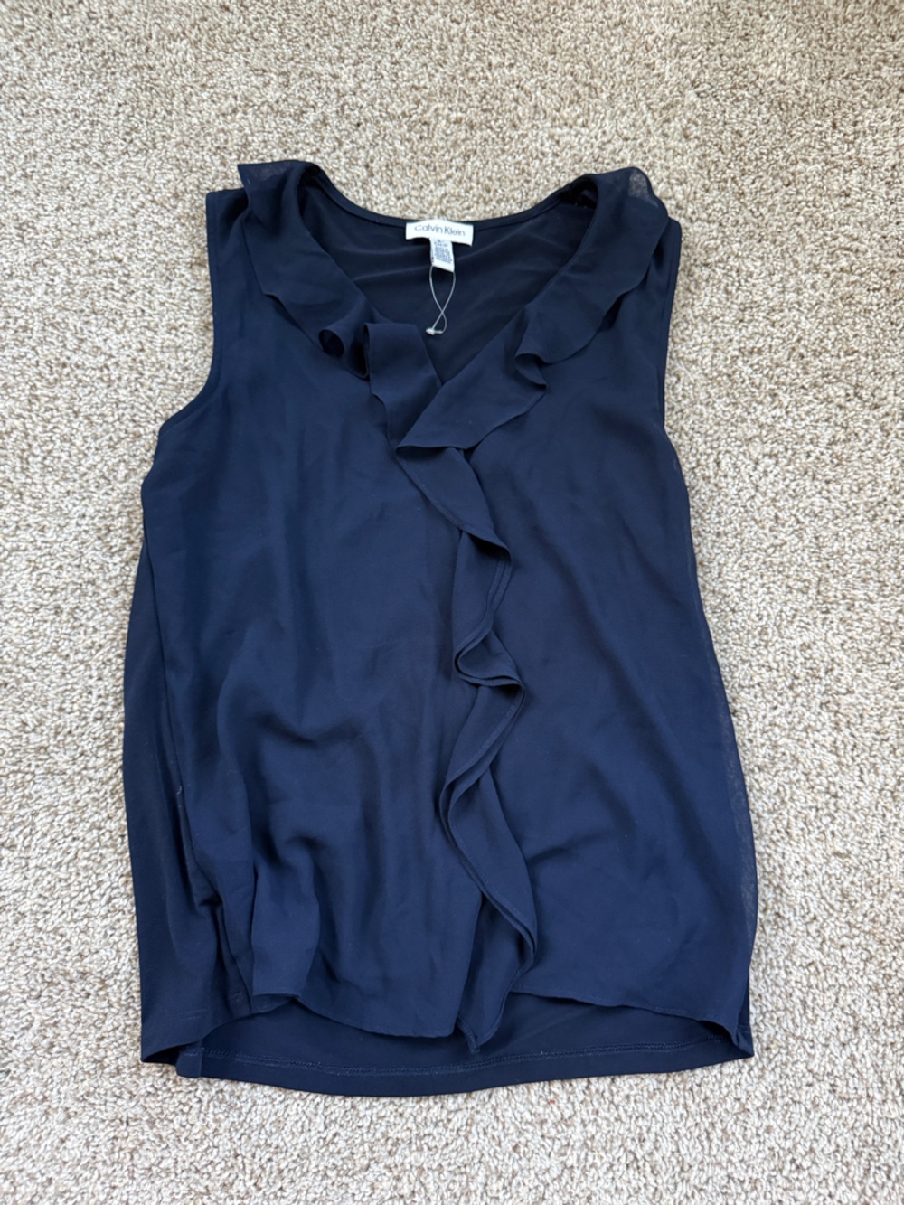 Calvin Klein Navy Blue Ruffle Sleeveless Blouse
